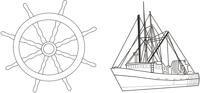 fishing ship and helm outline