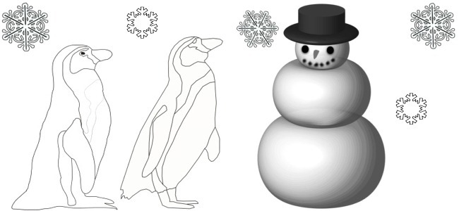 snowman and penguins outline