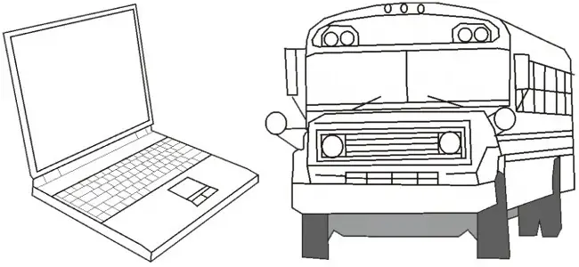 Laptop and school bus outline