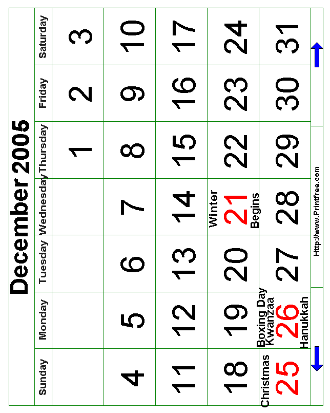 December 2005 Bold Calendar