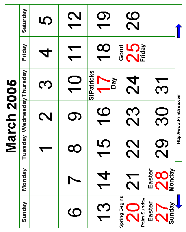 Bold March 2005 Calendar Image