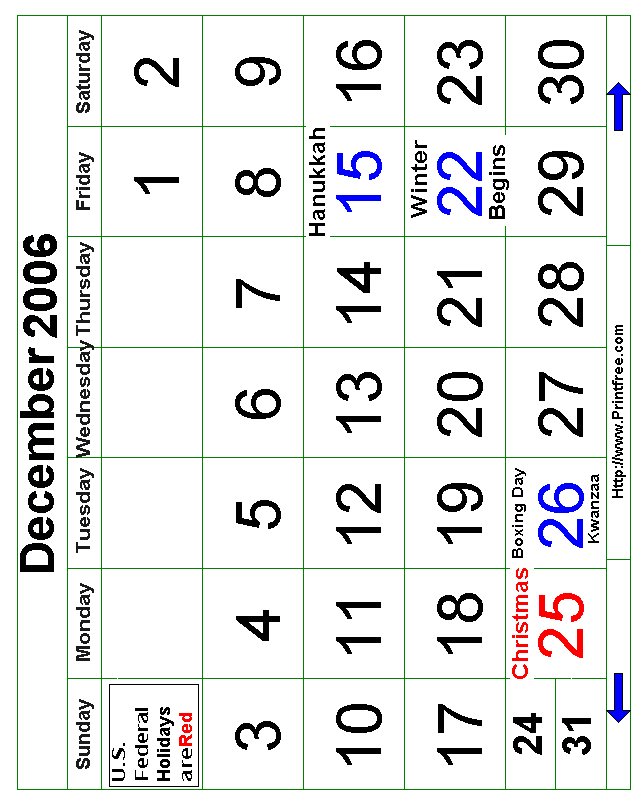 Bold December 2006 calendar image
