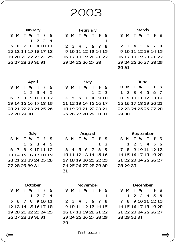 2003 Calendar