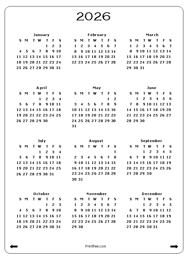 2026 Calendar With Holidays Printable