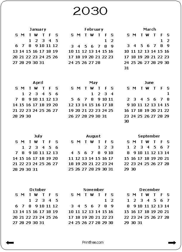 2030 Calendar