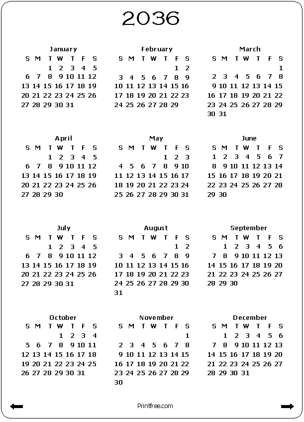 2036 Calendar