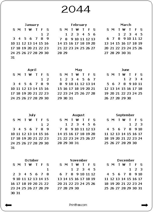 2044 Calendar