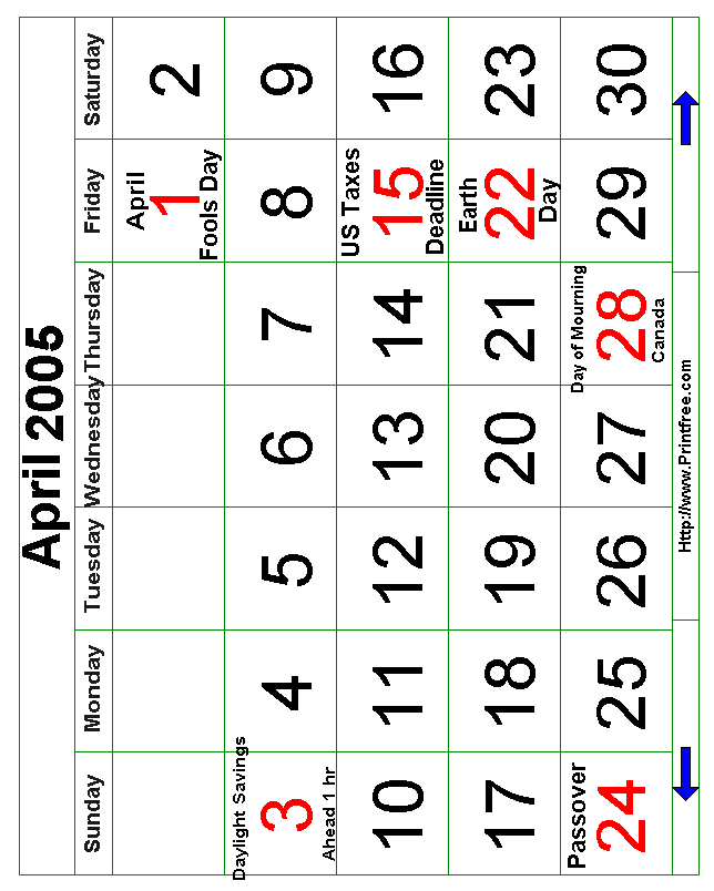 Bold April 2005 Calendar Image