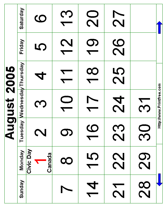 August 2005 Bold Calendar