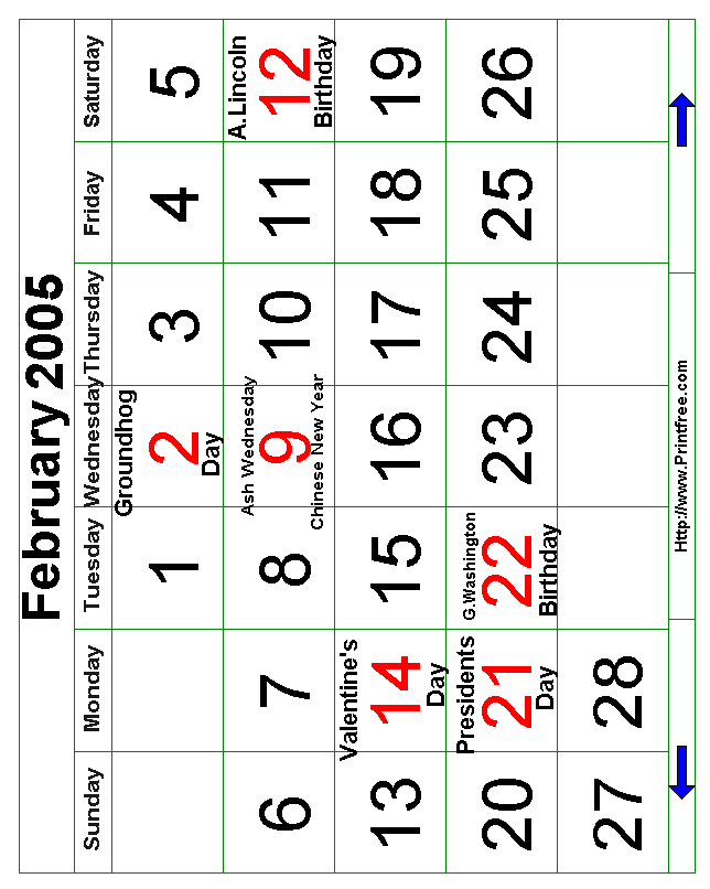 February 2005 Bold Calendar