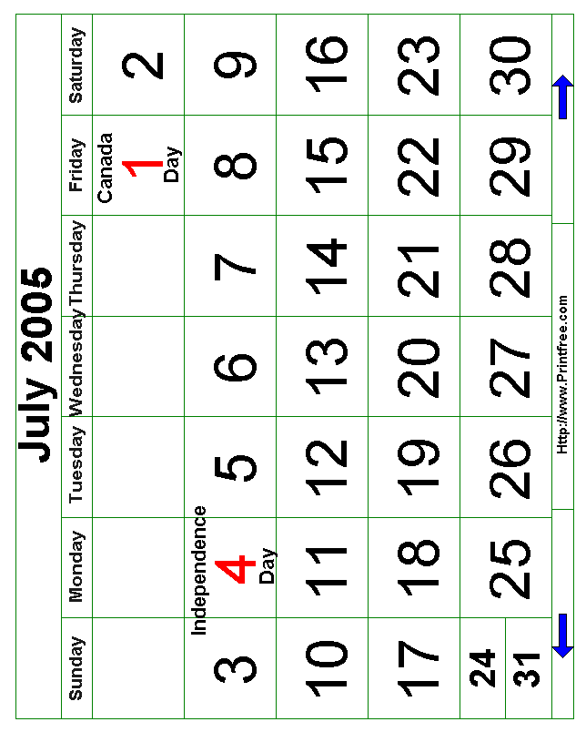 July 2005 Bold Calendar