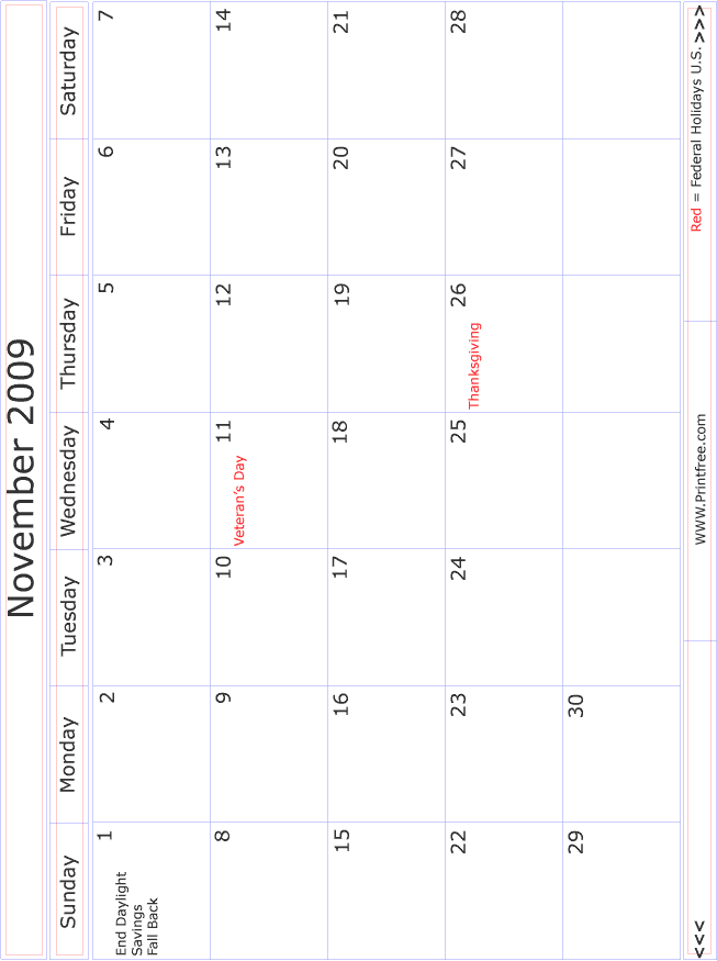 November 2009 Monthly Calendar