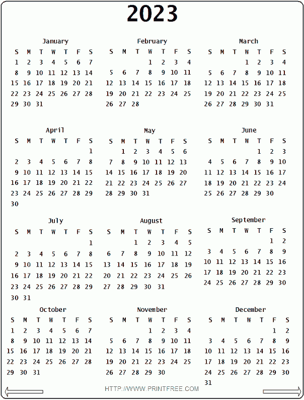 2023 Yearly Calendar Printable With Notes