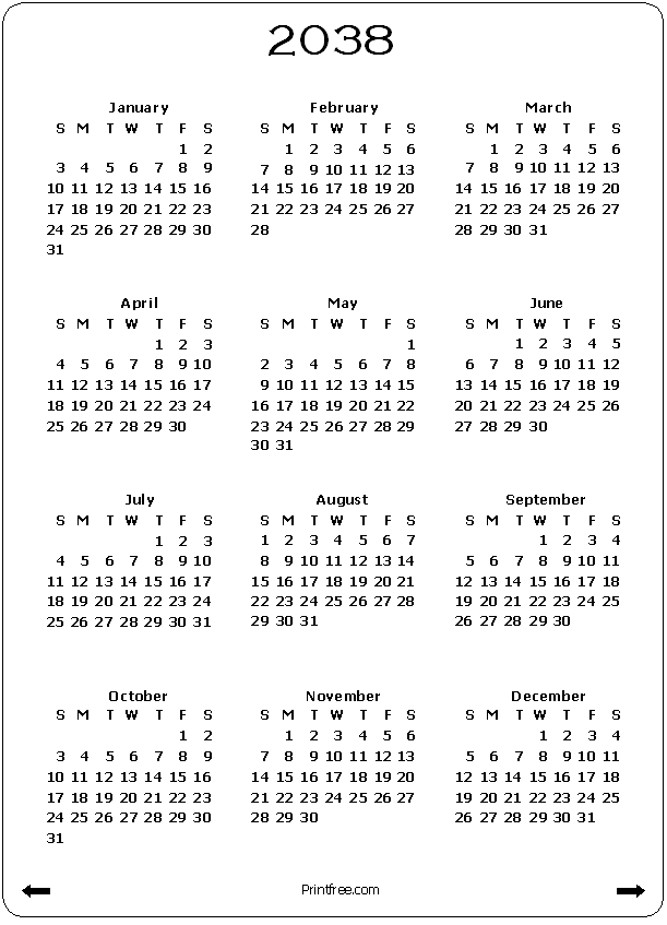 2038 Calendar