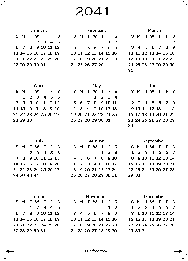 2041 Calendar