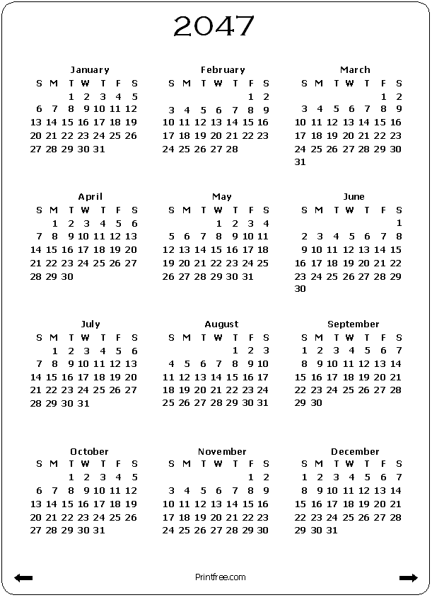 2047 Calendar