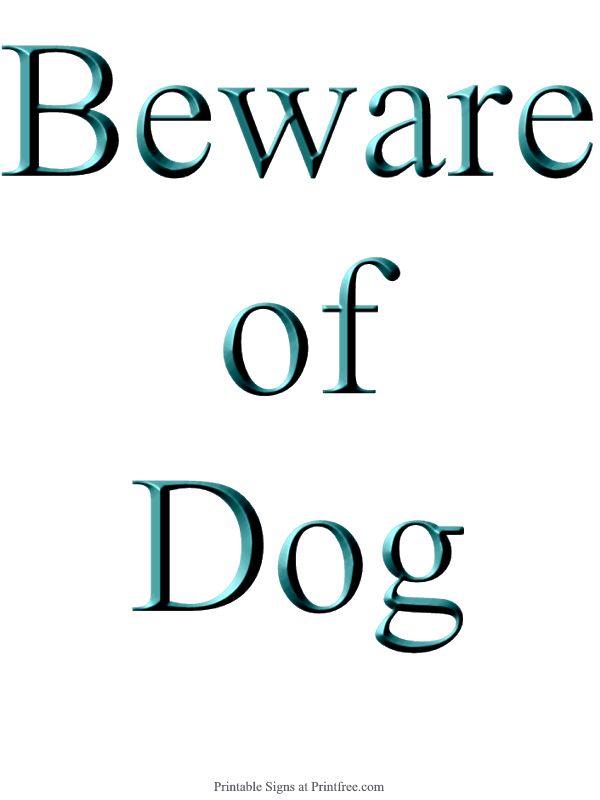 Beware of Dog, blue text, sign image